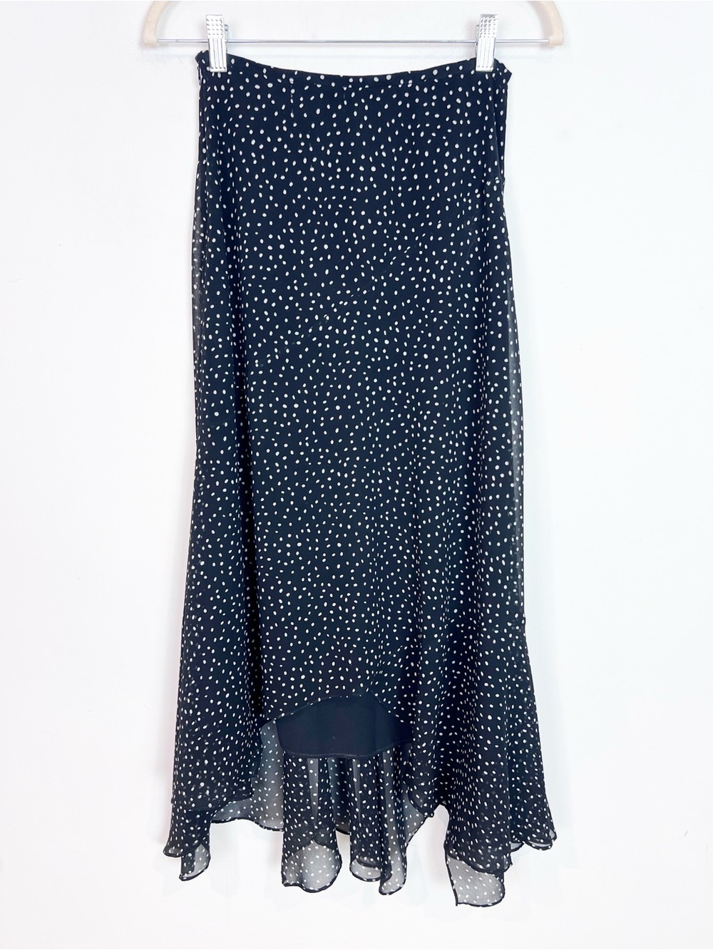 CABI SINATRA ASYMMETRICAL HEM BLACK WHITE POLKA DOT MAXI SKIRT SZ XS